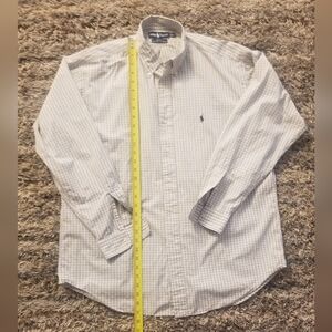 POLO RALPH LAUREN SHIRT L COTTON PLAID YELLOW BLUE WHITE BUTTON UP SHIRT Tear